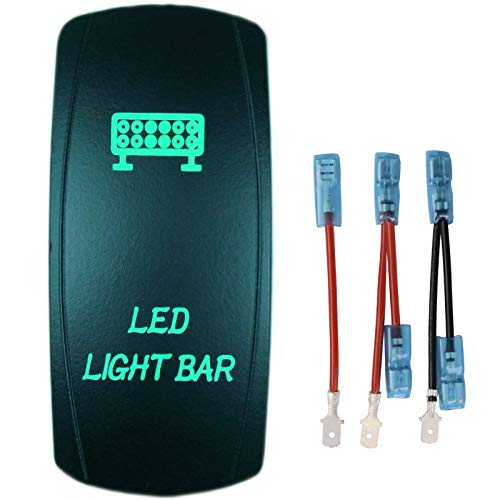 QUNQI STAR 5 pin LED Light BAR Laser Backlit Rocker Switch Rock Lights 20A 12V On/Off LED Light Toggle Switch with Jumper Wires Set (Green)