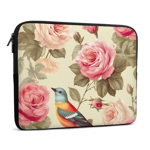 Funda para laptop 10 pulgadas con diseño rosas y aves miniatura 3