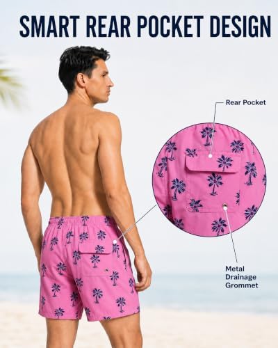 KudouYuv Mens Swim Trunks 5 Inch Swim Shorts with Compression Mesh Lining Quick Dry Beach Shorts