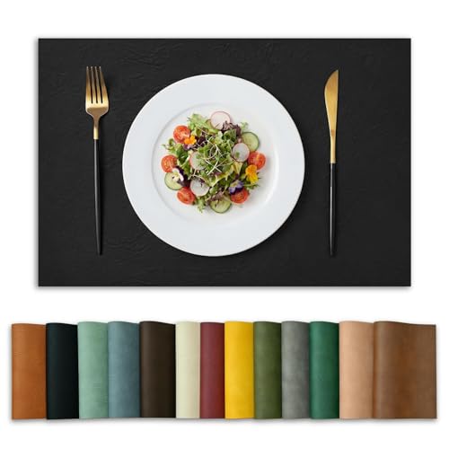 Artoid Mode Black Faux Leather Placemats Set of 6, 30 x 45 cm PU Leather Heat-Resistant Table Mats for Party Kitchen Dining Decoration