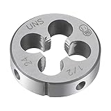 Troquel redondo: Tamaño de rosca: 1/2"-24 UNS; diámetro exterior (DE): 38 mm / 1,5"; Grosor: 10 mm / 0,39". Cantidad de cavidades para virutas: 4. Fabricado en aleación de acero para herramientas, con alta dureza, resistencia al desgaste, alta capacidad de endurecimiento y resistencia al revenido.