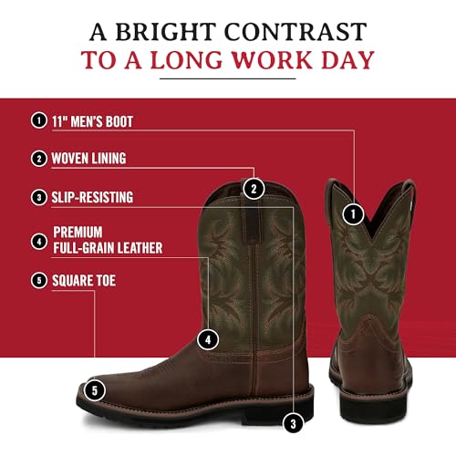Justin Driller 11" Work Boot for Men - Durable Construction, Slip-Resistant Sole, Comfortable Fit, Cedar - 12 D by Justin - Image 3