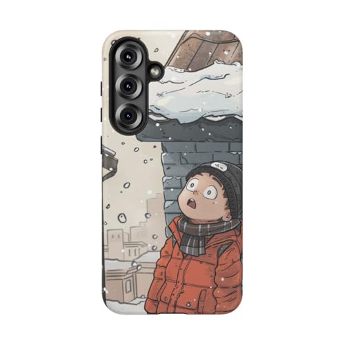 Coque Samsung S25 Plus orange mat Chibi en blouson d'hiver stylé