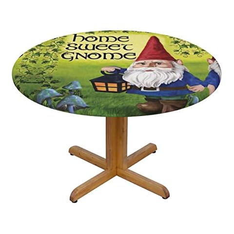Colorful Gnomes Print Elastic Edged Table Cover,Round Table Cloth,For Outdoor, Patio, Kitchen And Dining Room Cover