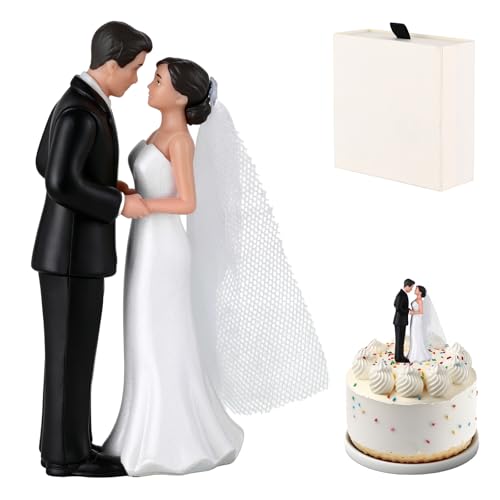 4.5'' Wedding Cake Topper Bride and Groom Figurine, Elegant Romantic Couple Cake Decoration for Wedding Engagement Anniversary Bridal Shower Reception Keepsake Decor (Rice white gift box)