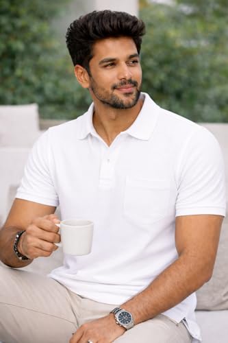 Image of Premium Pique Cotton Pocket Polo T-Shirt for Men | 210-220 GSM | Regular Fit | 2-Button Placket | Soft Breathable Fabric | XS-3XL