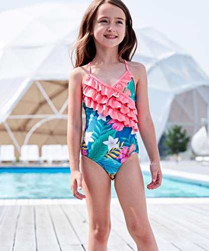 Image of Girls One Piece Swimsuits Hawaiian Ruffle Swimwear Beach Bathing Suit