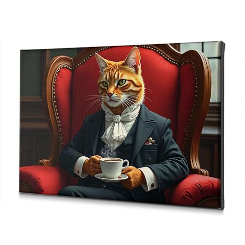 Déco murale salle de bain tableau chat costume thé sur toile 30x40
