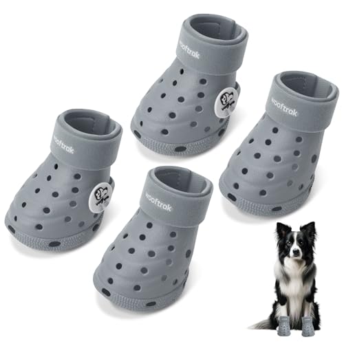 Dog Shoes Breathable Dog Shoe for Hot Pavement, Dog Booties and Paw Protectors, Non-Slip Waterproof Dog Sandals Boots (Gray, L: (3.1’’x2.5'')(L*W)) by Wooftrak - Used condition - US$25.93