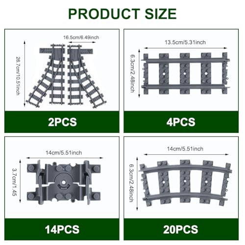 Building blocks rail, railway tracks consisting of crossings, straight tracks, curves, sloping tracks, gift for boys & girls (40P)