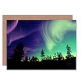 Fine Art Prints CLDT0167 Pine Trees Silhouette Northern Lights Greeting Card With Envelope Inside Premium Quality