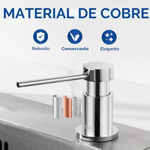 Miniatura 3 de Cecipa Dispensador Jabon Cocina Bajo Encimera, Dispensador De Detergente Para Fregadero Con Botella De 300 Ml Y Manguera De 1,2 M, Dosificador De Jabón De Cobre, Relleno Superior, Cromo