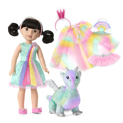 American Girl WellieWishers 14.5-inch Emerson Doll Playset with Crisella The Dragon, Doll Dress and Accessories, and Storybook, for Ages 4+