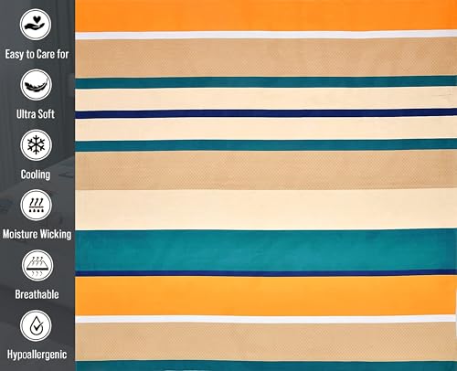Image of Filymore Flat Single Bed Sheet Orange and Green Bedcover with 1 Pillow Cover - 240 TC Soft Microfiber Single bedsheet for Single Size Bed, Bedspread is of Orange and Green Color (90x60 Inches)