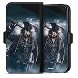 DeinDesign Flip Case kompatibel mit Apple iPhone 14 Pro Handyhülle aus Kunst Leder schwarz Klapphülle Captain Jack Sparrow Fluch der Karibik Offizielles Lizenzprodukt