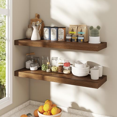 Image of Dreamland 36 Inch Floating Shelves for Wall,8 Inch Deep Floating Shelves,36 inch W x 8 inch D Wall Shelves for Bedroom,Living Room,Kitchen,Bathroom,Walnut,Set of 2
