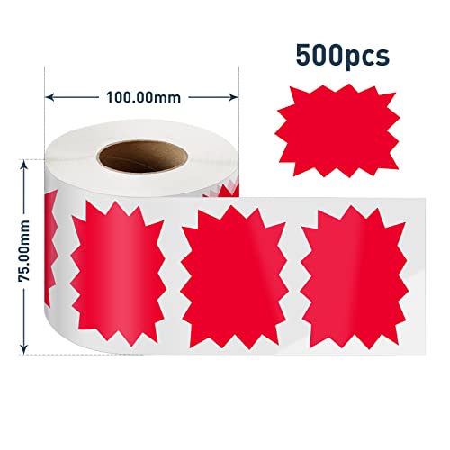 Price Tags Stickers Red 4 X 3 Inches Self-Adhesive Large Sale Sticker Starburst Signs Removable Waterproof Labels For Retail Store Market Business 500 Pcs #TOP6