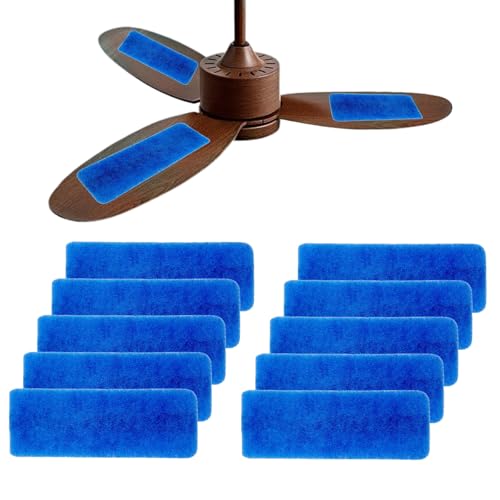Image of 10 PCS Ceiling Fan Filter - MERV 6 Upgraded Adhesive Backed Easy Fit Universal Ceiling Fan Air Filter for Fan Blade Top Family Room Home Bedroom Kitchen Office, Blue