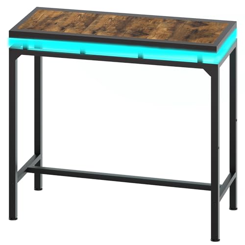 YATINEY Mesa Alta de Bar con Efecto Flotante y Tiras LED Multicolor, Consola Estrecha, Estructura Metálica, Estilo Industrial, para Salón, Comedor, Bar, Marrón Vintage y Negro XBT01CDBR