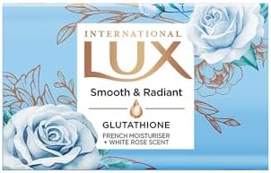 LUX International Smooth & Radiant Bathing Soap 4 x130g, LUXURIOUS BATHING EXPERIENCE, Smooth & Moisturized skin, with Glutathione & French Moisturizer, Improves Skin Texture, White Rose Fragrance
