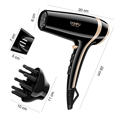 Hair Dryer, 1875W Professional Powerful Hairdryer， Dc Motor Ionic Blow Dryer With Adjustable 2 Speed, 3 Heat Settings, 5 Mins Fast Drying ， With Diffuser & Nozzles ，For Women&Men—Confu #TOP4