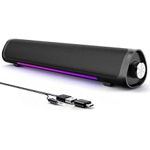Computer Speakers for Desktop PC, Gaming PC Sound Bar, Plug and Play - USB Power with 3.5mm Audio, RGB Gradient Lighting, One-knob Control, for Computers/Laptops/Monitors