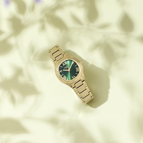 Image of Sonata Poze 8 Quartz Analog with Green Dial IPG Alloy Strap Watch for Women - SP80162YM01W