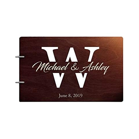Personalized Handmade Mr Mrs Wedding Guest Book for Bride and Groom Wood Alternative Custom Engraved Newlywed Marriage Album (Chocolate Walnut) Cover
