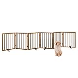 Picture of Dog Gates for Doorways, Foldable Dog Gate Indoor, Freestanding Pet Gates for Doorways Bedroom, Puppy Gate with Metal Support Feet, Room Divider 6 Panels (Walnut)