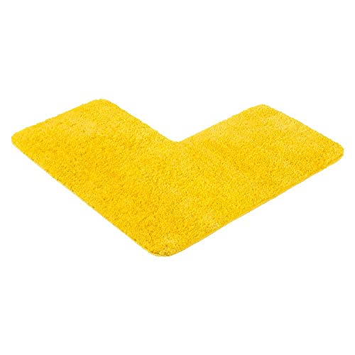PANA® Duschvorleger mit Eckausschnitt (50x100x100 cm) • Badteppich für Eckduschen • Duschmatte rutschfest & waschbar • Eck Badematte • Ideal für eckige Duschkabinen • Farbe: Gelb