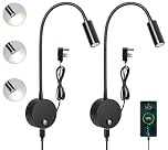 ERWEY 2Pcs Reading Lamp Wall Mounted, LED Bedside Light with Switch Touch Dimmable and USB Charging Port, Bed Reading Light 360° Swing Gooseneck Lamp with Plug and Cable for Bedroom (Black)