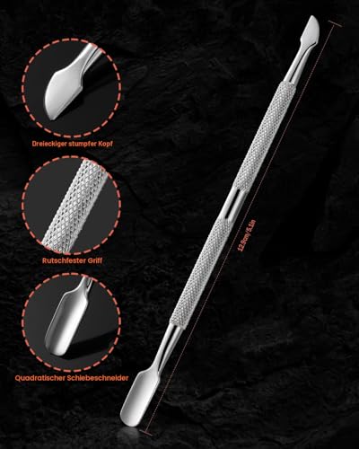 BEZOX Nagelhautschieber, 2 in 1 Profi Nagelschieber Spatel Pusher - Edelstahl Metallspatel Cuticle Pusher für Maniküre, Pediküre (Set of 1)