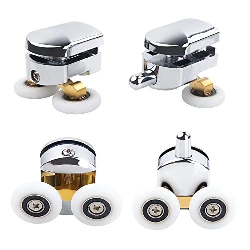 4 Pcs Rodillos Para Puerta de Ducha, 25 mm de Diámetro Ducha Puerta Doble Rodillos Runners, se Adapta a Vidrio de 4 a 6 mm (2 Rodillos Superiores y 2 Rodillos Inferiores)