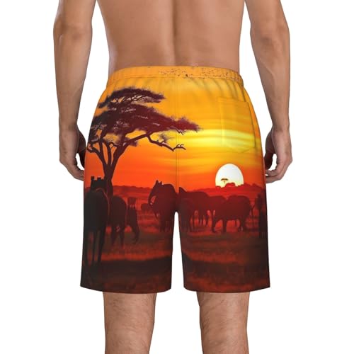 African Animal Sunset Men's Swim Trunks Quick Dry Board Shorts with Pockets Casual Drawstring Beach Shorts3