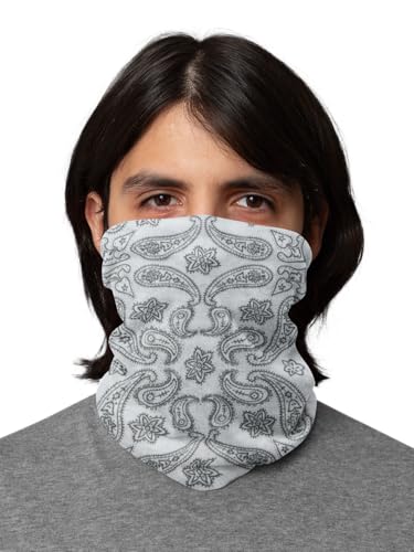 Motique Accessories Paisley Bandana Neck Gaiter Tube Headwear Motorcycle Face Scarf (Paisley and Flowers White)
