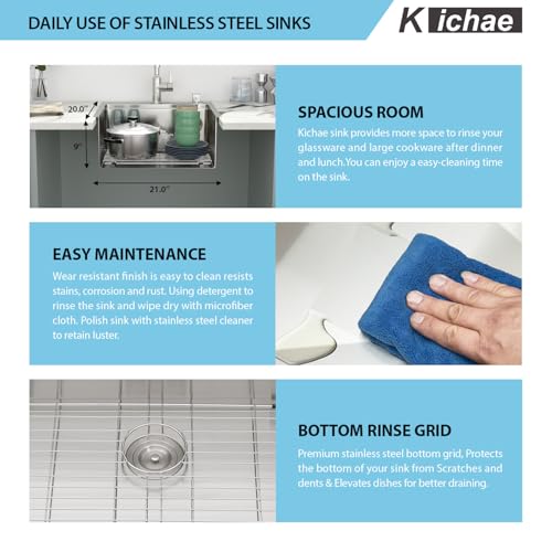 Image of Kichae 21 Drop In Bar Sink- 21x20 Kitchen Sink Stainless Steel 16 Gauge Bar Prep Sinks Small Overmount Topmount Ledge Workstation Single Bowl Handmade Basin with Cutting Bowl