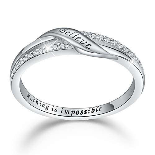 Esberry 18K Gold Plating 925 Sterling Silver CZ Letter Rings Cubic Zirconia Stackable Rings Eternity Bands Engagement Wedding Bands for Women (5)