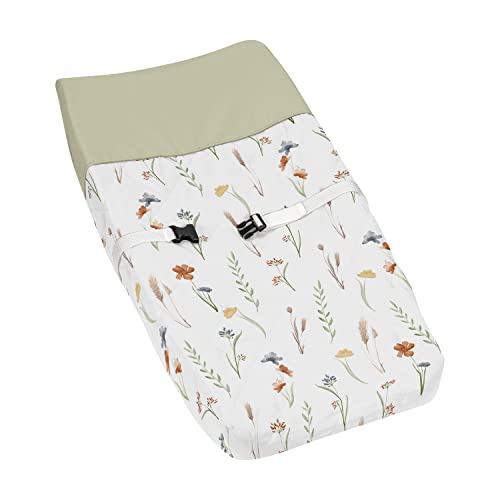Image of Sweet Jojo Designs Boho Floral Garden Flower Girl Baby Changing Pad Cover Infant Newborn Diaper Table Change Mat Sheet Sage Green Watercolor Bohemian Floral Farmhouse Vintage Shabby Chic Beige Nature