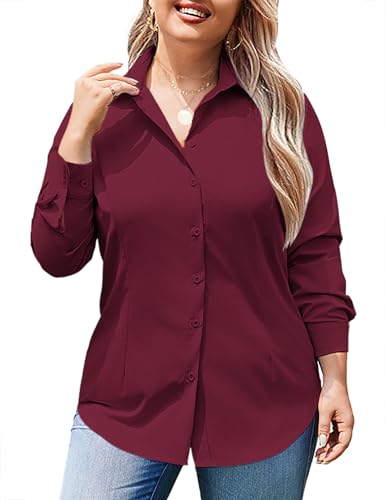 Image of IN'VOLAND Women Plus Size Button Down Shirts Long Sleeve Office Work Blouse