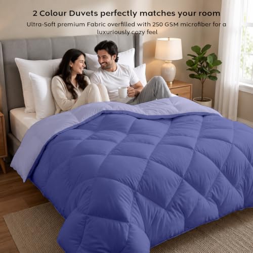 Image of AYKA Reversible Comforter 220 GSM Microfiber Reversible AC Comforter /Blanket for Winter /Quilt /Duvets for King Size Double Bed Comforter (Lavender & Blueberry, Single)