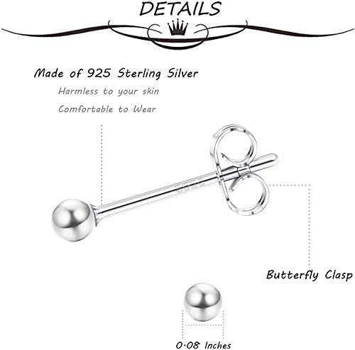 Milacolato 6-12 Pairs 925 Sterling Silver Stud Earrings 2mm Tiny Ball Stud Earrings Set Hypoallergenic Cartilage Tragus Piercings Earrings Jewelry for Women Sensitive Ears Over 3 Years Old2