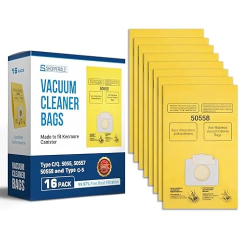 16 Premium Quality Canister Vacuum Bags, Made for Kenmore Canister C/Q 50555 50558 50557 and Type C-5 Cover