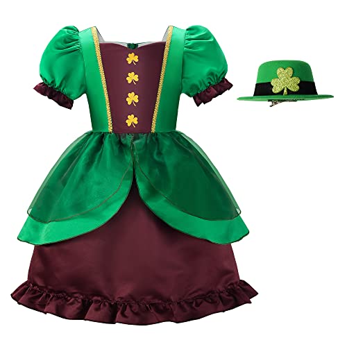 ReliBeauty Leprechaun Costume for Girls St Patricks Day Dress Up Green,140