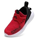 Boys Girls Lightweight Breathable Running Sneakers - Non Slip Athletic Tennis Shoes for Kids - Fashion Sport Walking Cushion Comfortt Big Kid 5 Red