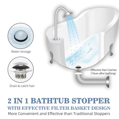Muaiolaus TS-03 Upgraded 2 In 1 Bathtub Drain Stopper Bathtub Drain Hair Catcher thumb #2