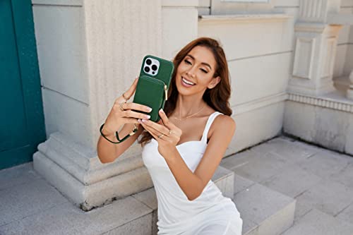 Zve Iphone 13 Pro Max Wallet Case Crossbody, Zipper Phone Case With Rfid Blocking Card Holder Wrist Strap Purse Leather Cover Gift For Women For Iphone 13 Pro Max (6.7 Inch, 2021)- Dark Green #TOP6