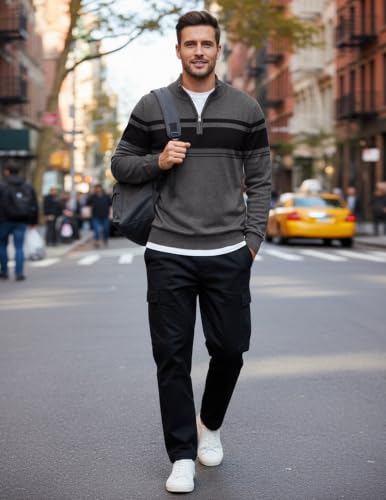 Image of COOFANDY Men's Quarter Zip Up Sweaters Slim Fit Lightweight Mock Pullover