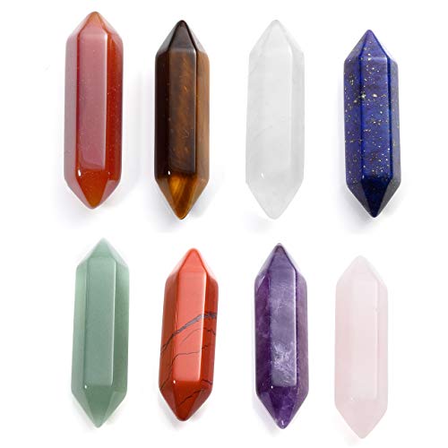 PESOENTH 8pcs 30mm Quartz Crystal Points Bulk Carved Tumbled Healing Crystal Wands Pointed Faceted Gemstone Hexagonal Prism Wand Reiki Chakra Stones Figurine Meditation Therapy
