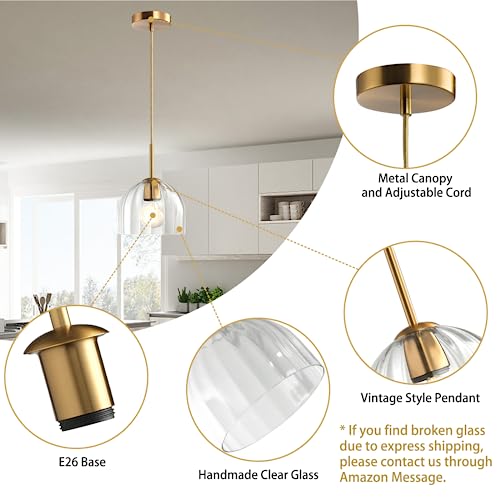 Lighten Chance Modern Pendant Light Kitchen Island, Nordic Boho Dome Chandelier, 7.86" Bell Lamp Shape Hanging Ceiling Lighting Fixture with Clear Striped Glass Lampshade Dining Room - Image 6