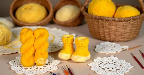 Image of M.G ENTERPRISE Brilon Yellow (400 gm) Wool Hank Hand Knitting Wool /Art Craft Soft Fingering Crochet Hook Yarn, Needle Knitting Yarn Thread Dyed